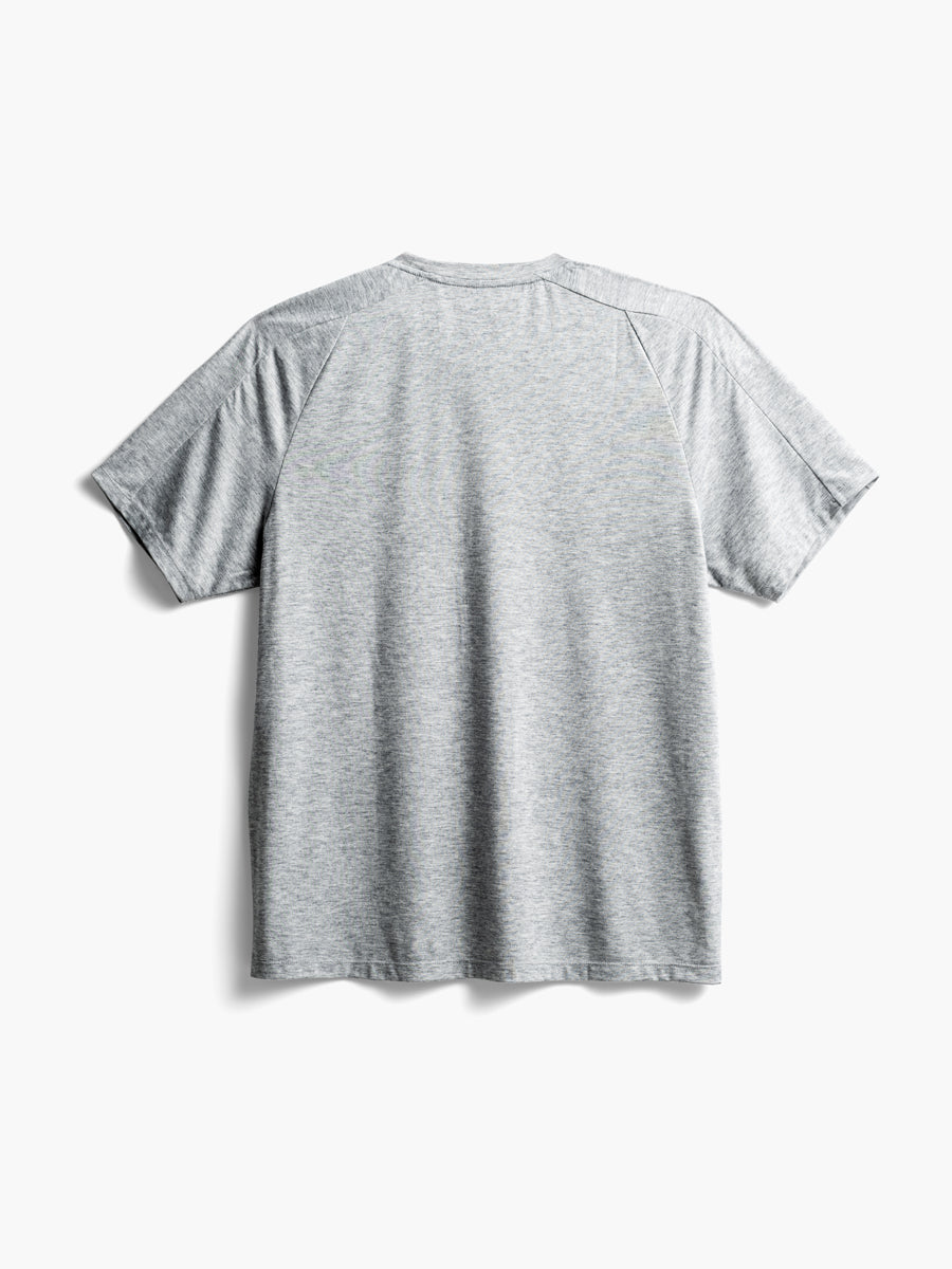 men's pale grey heather composite merino active tee flat shot of back