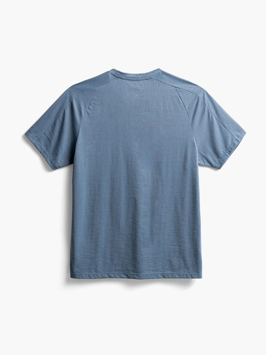 men's stone blue composite merino active tee flat shot of back