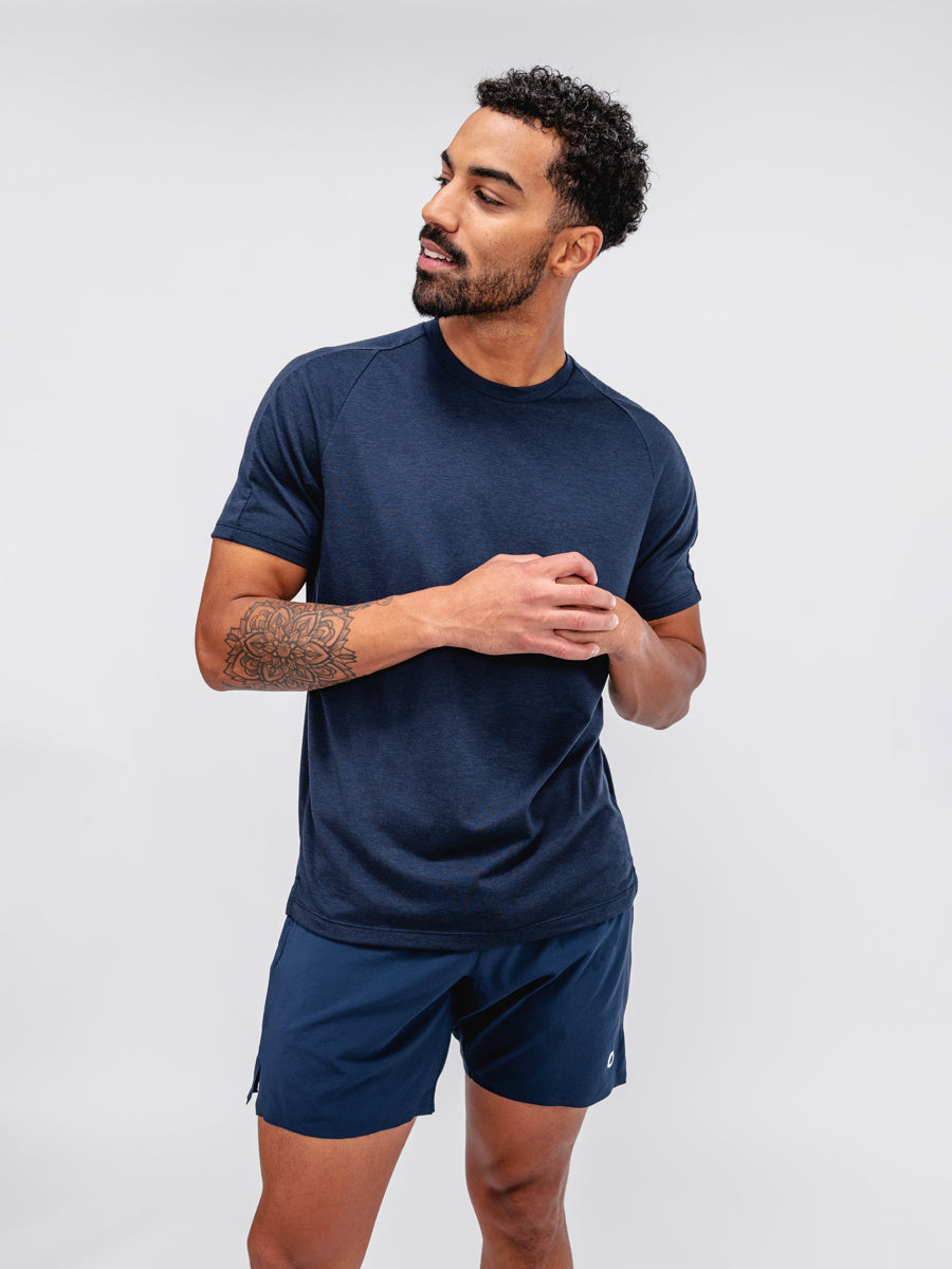 Men's Navy Composite Merino Active Tee on model