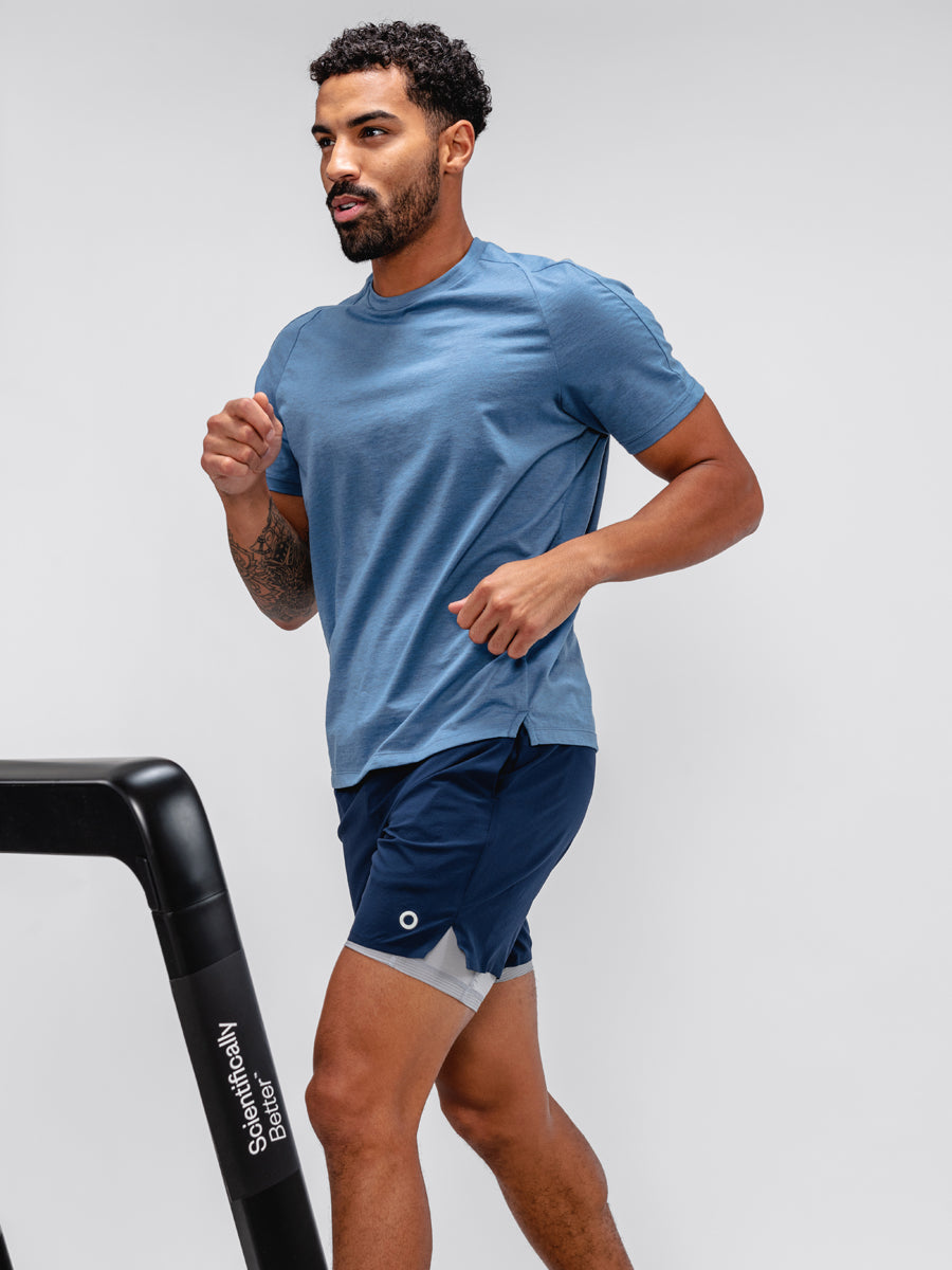 Men's Stone Blue Active Tee on model running