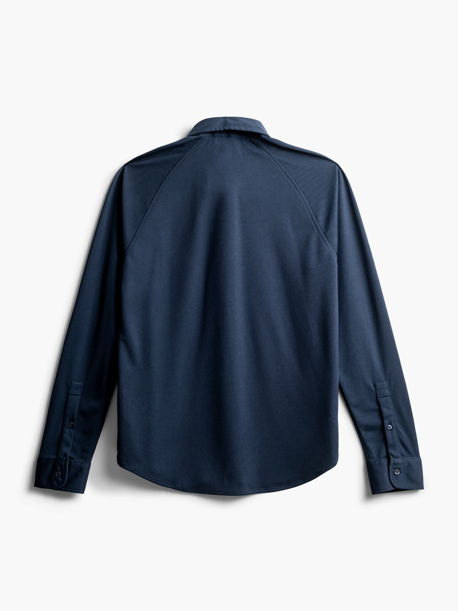 men's navy apollo raglan sport shirt flat shot of back