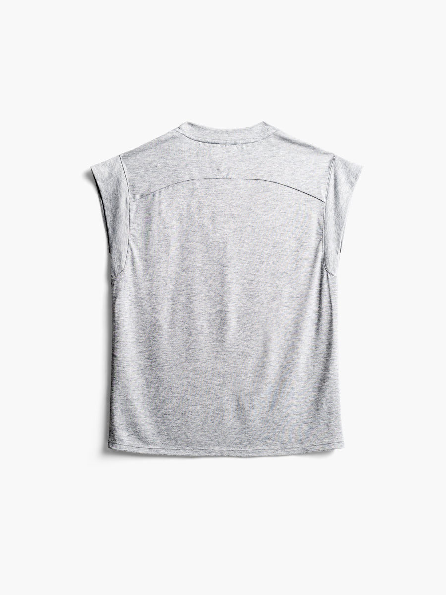 women's pale grey heather composite merino v neck tee flat shot of back