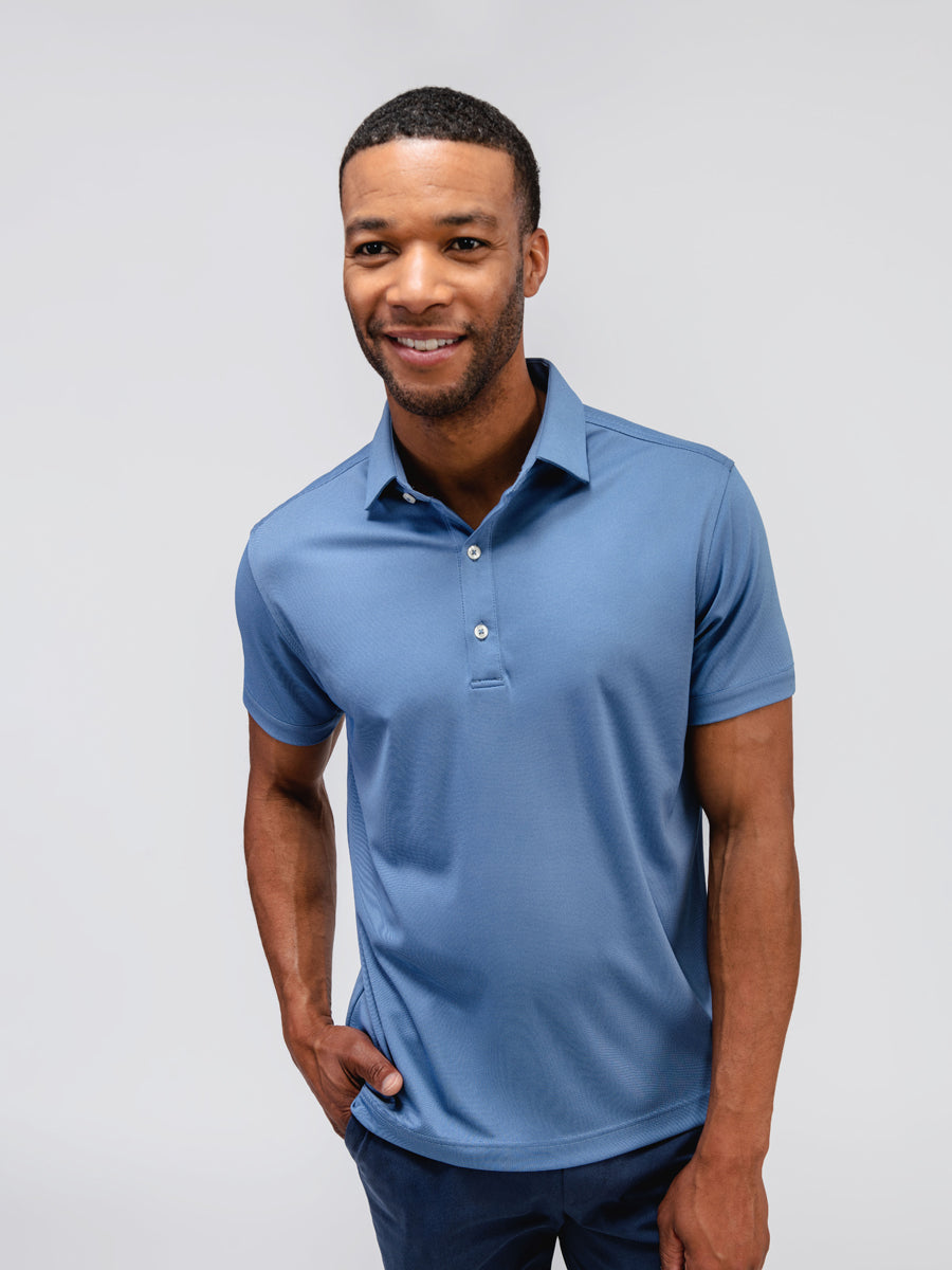 Men's Apollo Polo Steel Blue on model