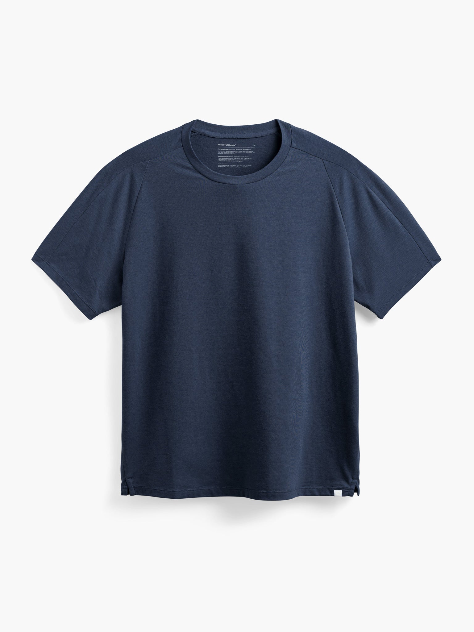 mens composite merino active tee navy front full flat