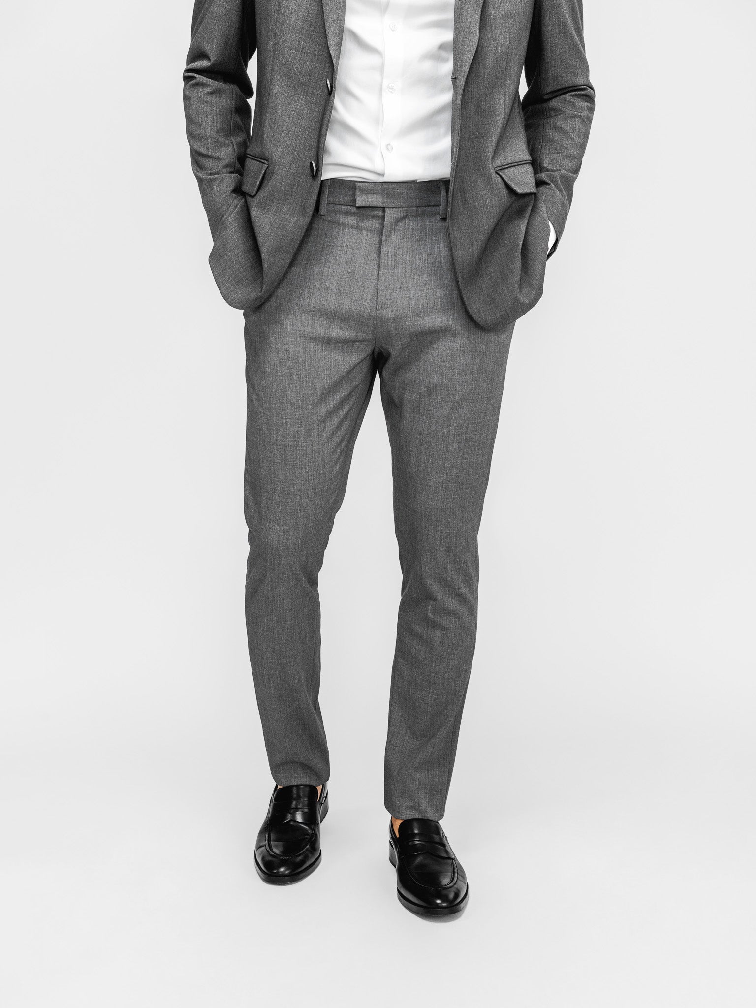 model wearing mens velocity dress pant soft granite