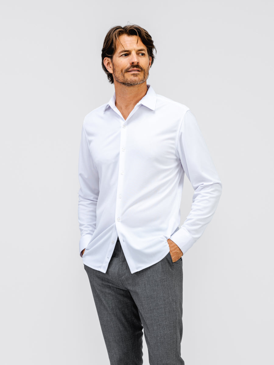 mens apollo dress shirt white on model