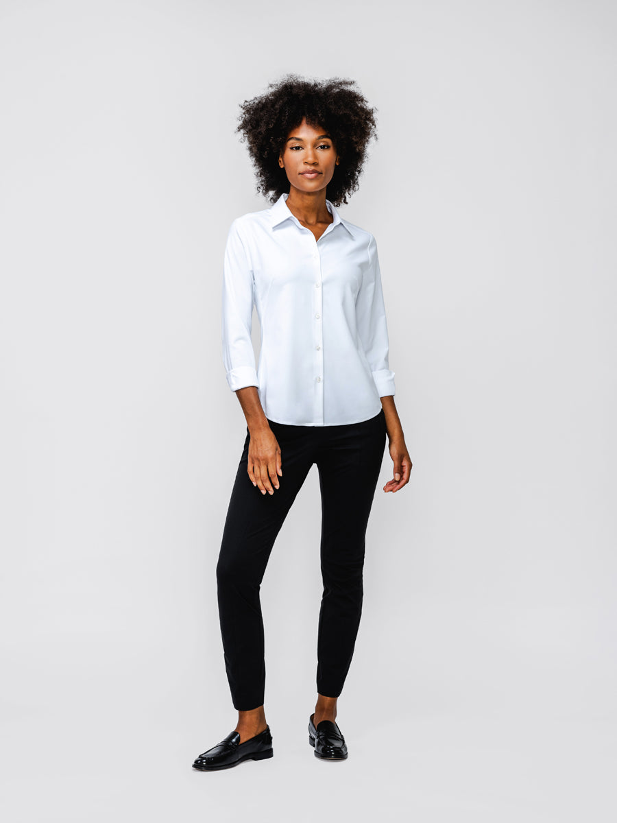 model wearing womens aero zero classic shirt white