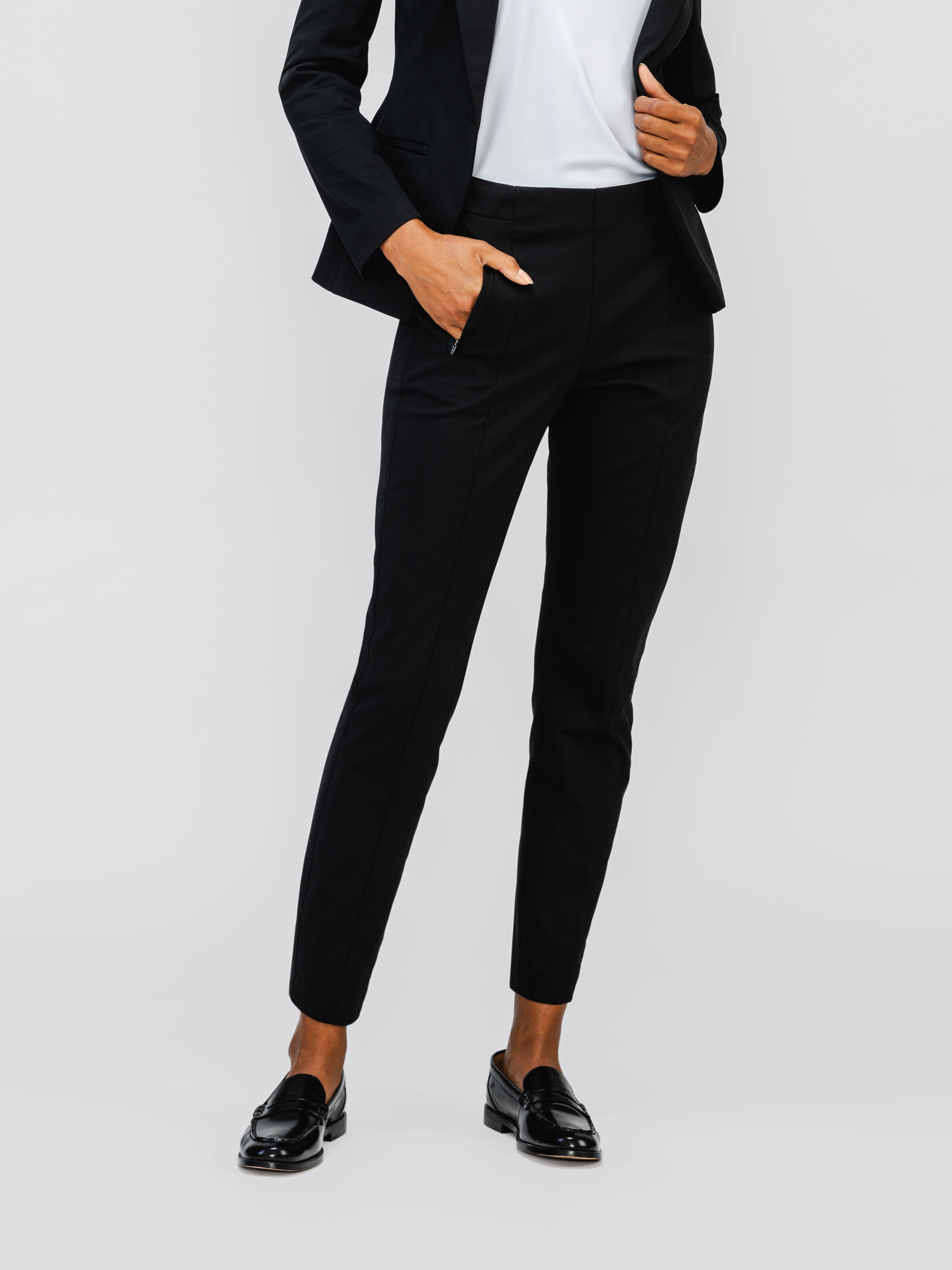 women's kinetic pintuck pant black on model in studio