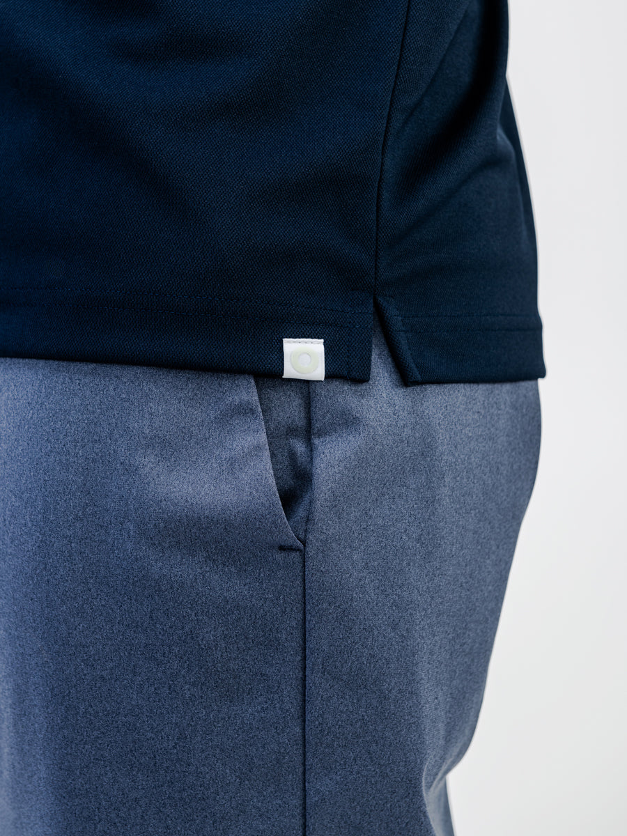 mens apollo polo navy on model in studio